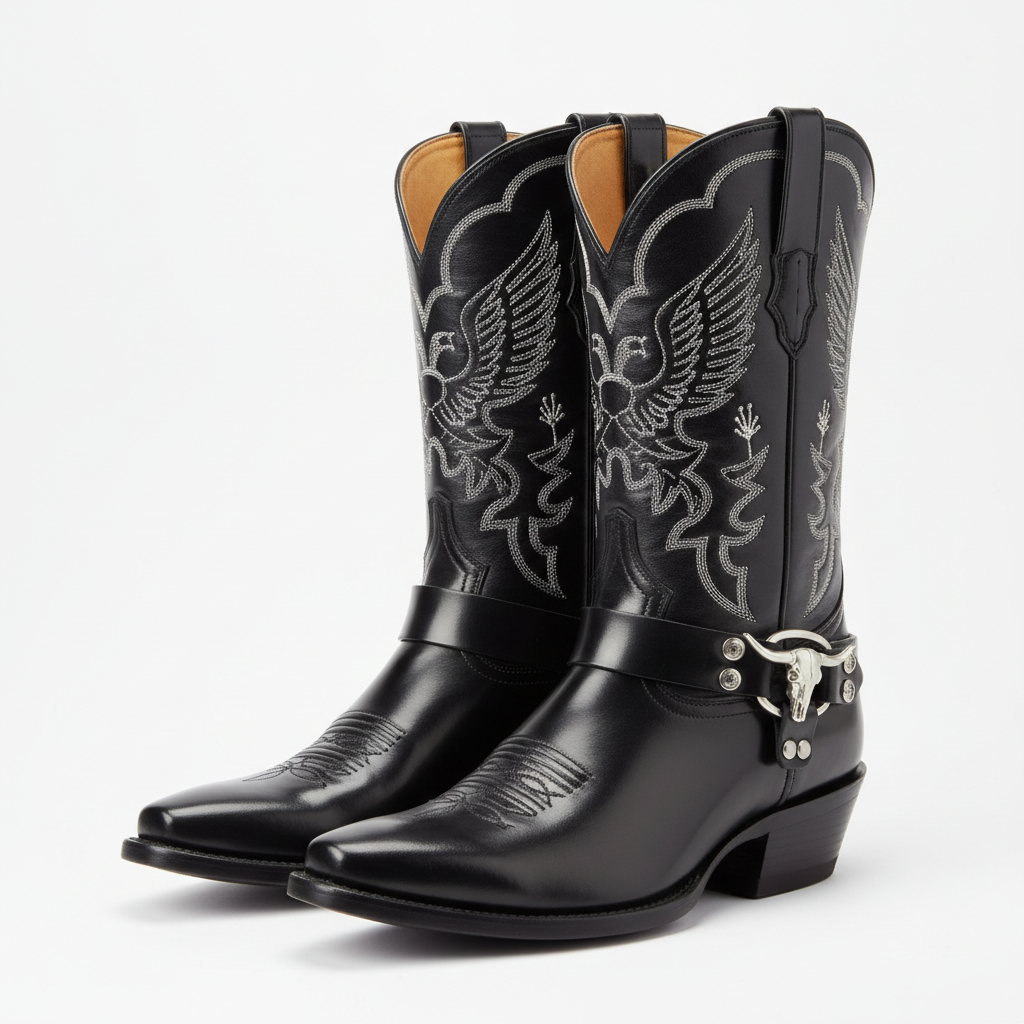 Black Leather Cowboy Boots