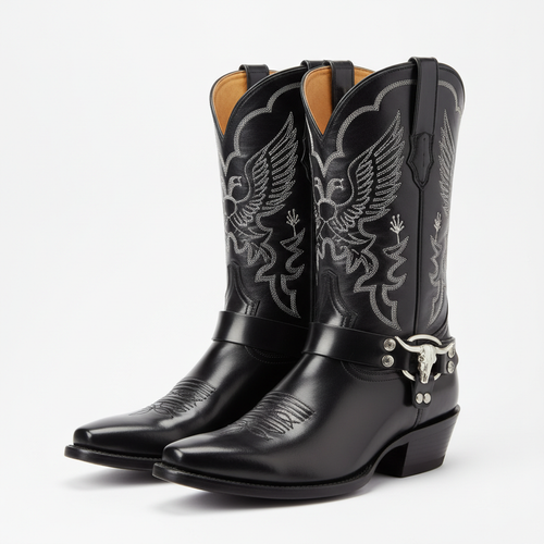 Black Leather Cowboy Boots